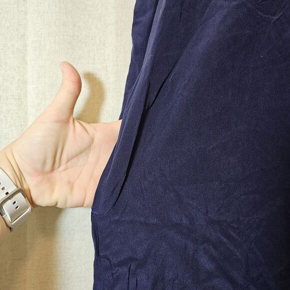 Chaser Navy Blue Mini Dress Crepe De Chine Silk Strappy Slip Pockets Womens XS - Picture 4 of 9